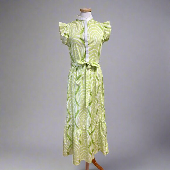 Sheridan French lime green & white print dress, size S - Picture 1 of 3